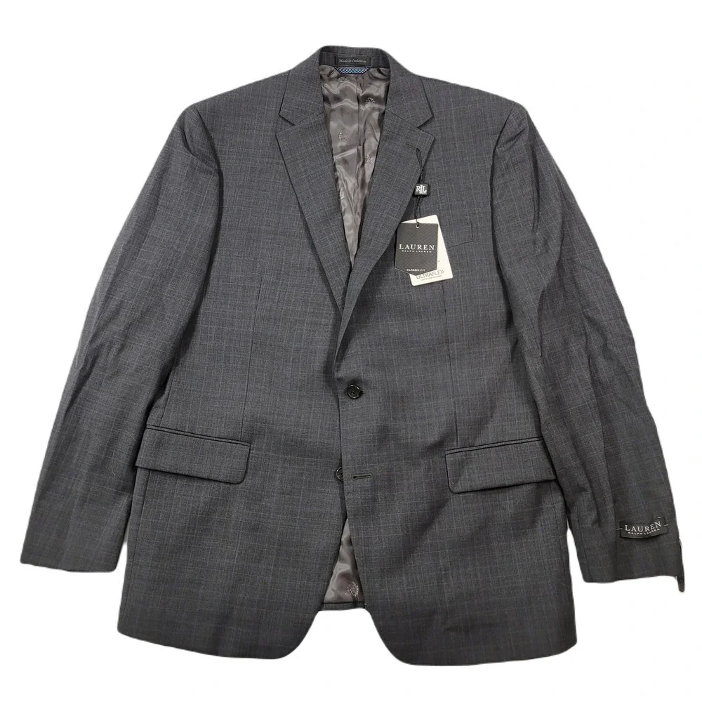 Lauren Ralph Lauren Wool Suit Jacket Mens 44L 44 Grey w/Blue‎ $450